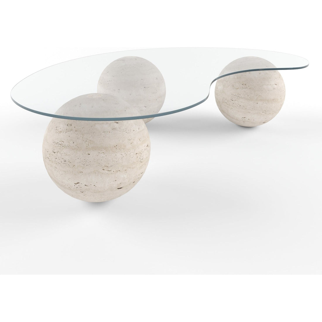 Arena Glass Coffee Table Organic – Travertine Spheres