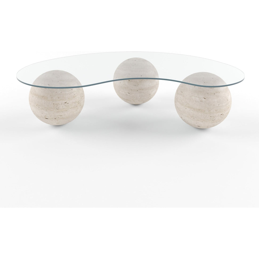 Table basse en verre Arena organique – Sphères en travertin