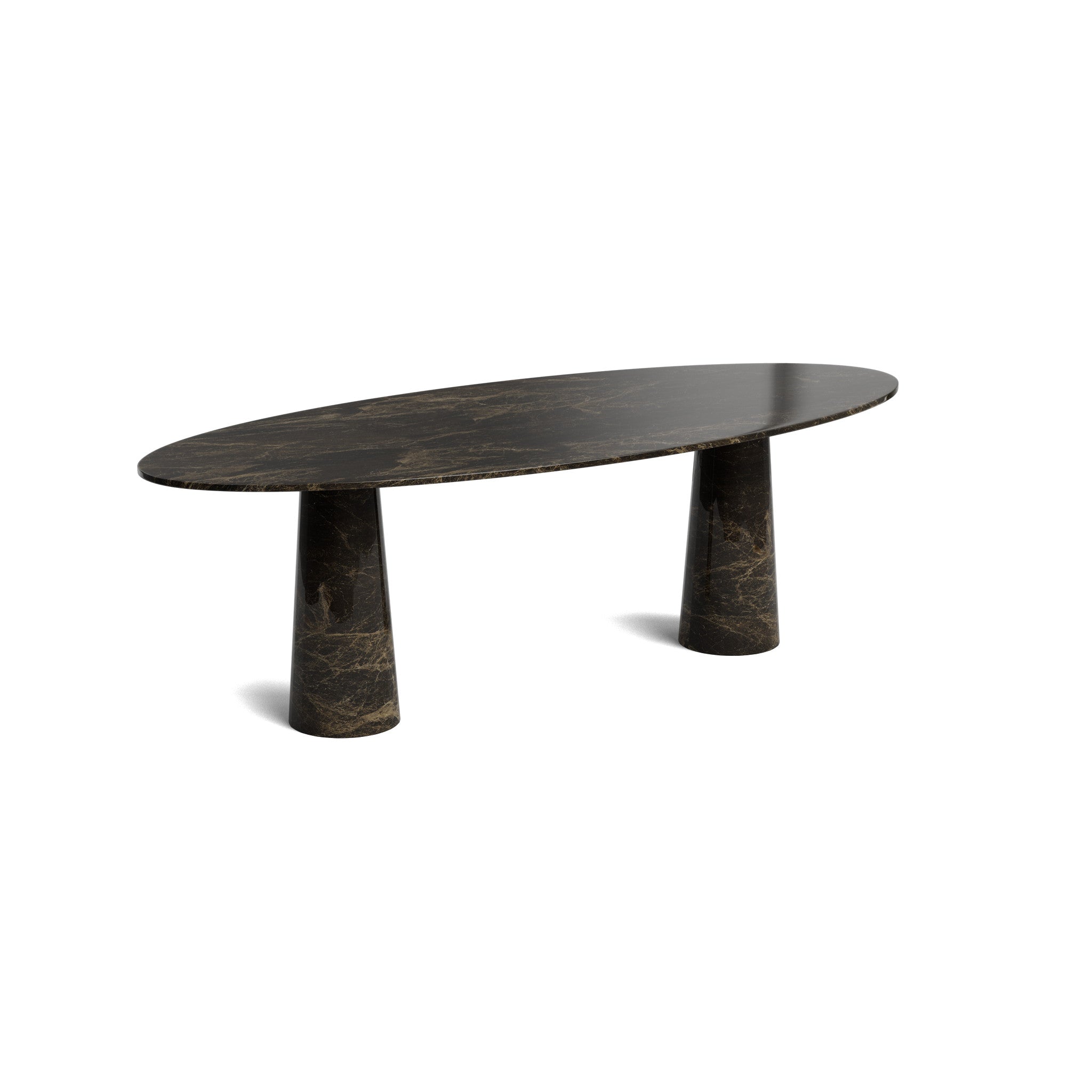 Marble oval dining table - Dark Emparador - Pebble - Polished