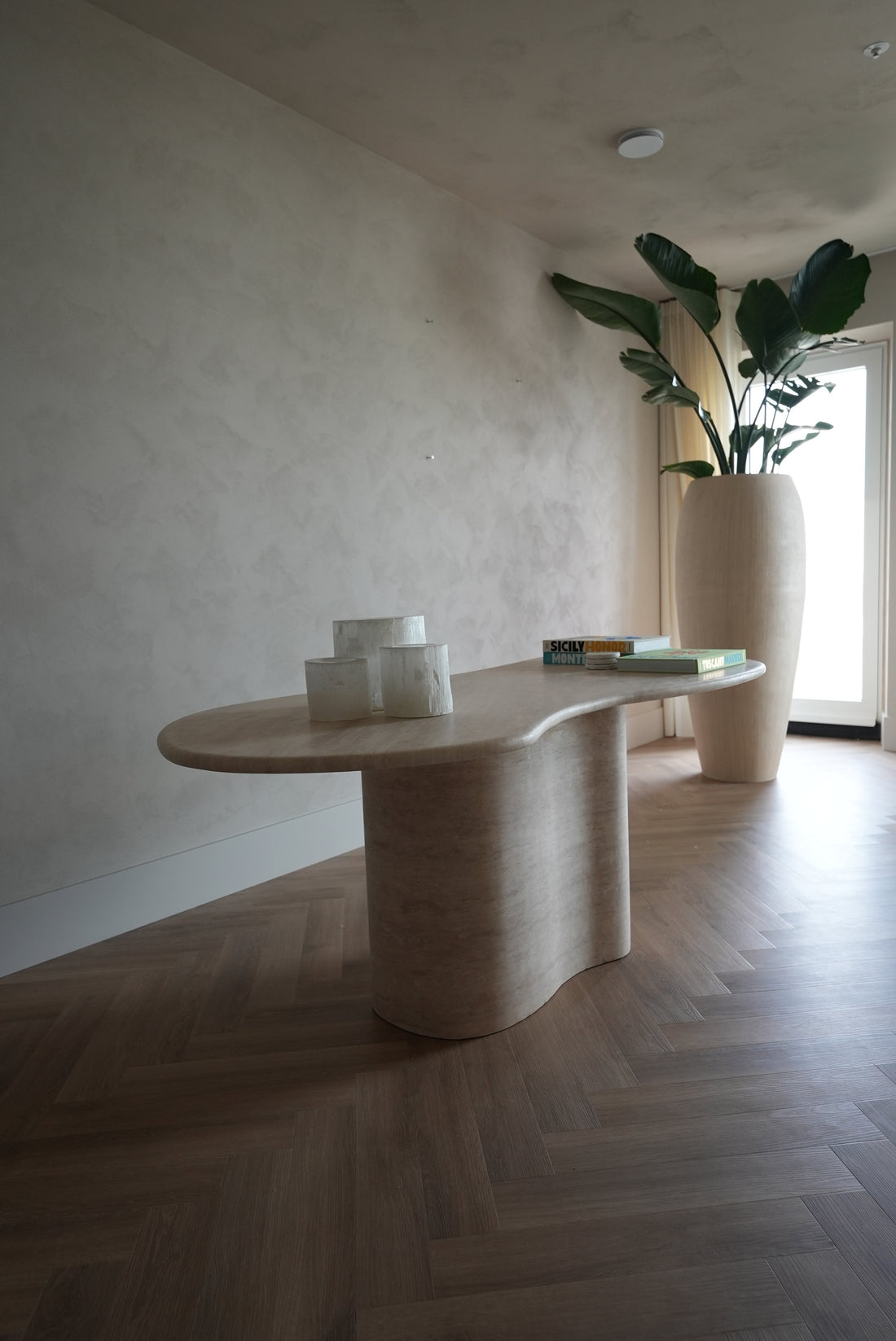 Organic Travertine Oval Dining Table - Light Veincut - Riverwave - Honed