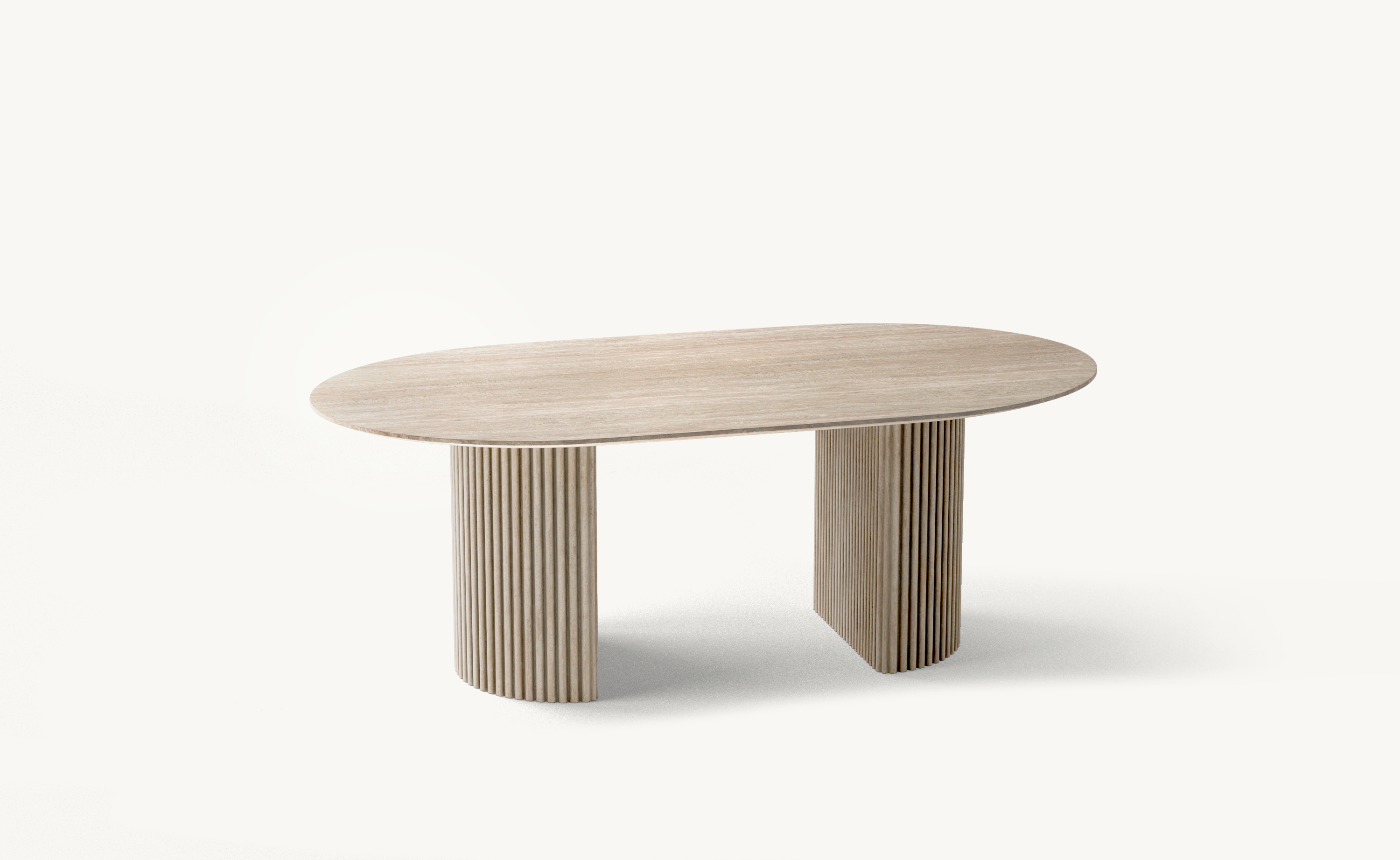 Flute Travertine Oval Dining Table