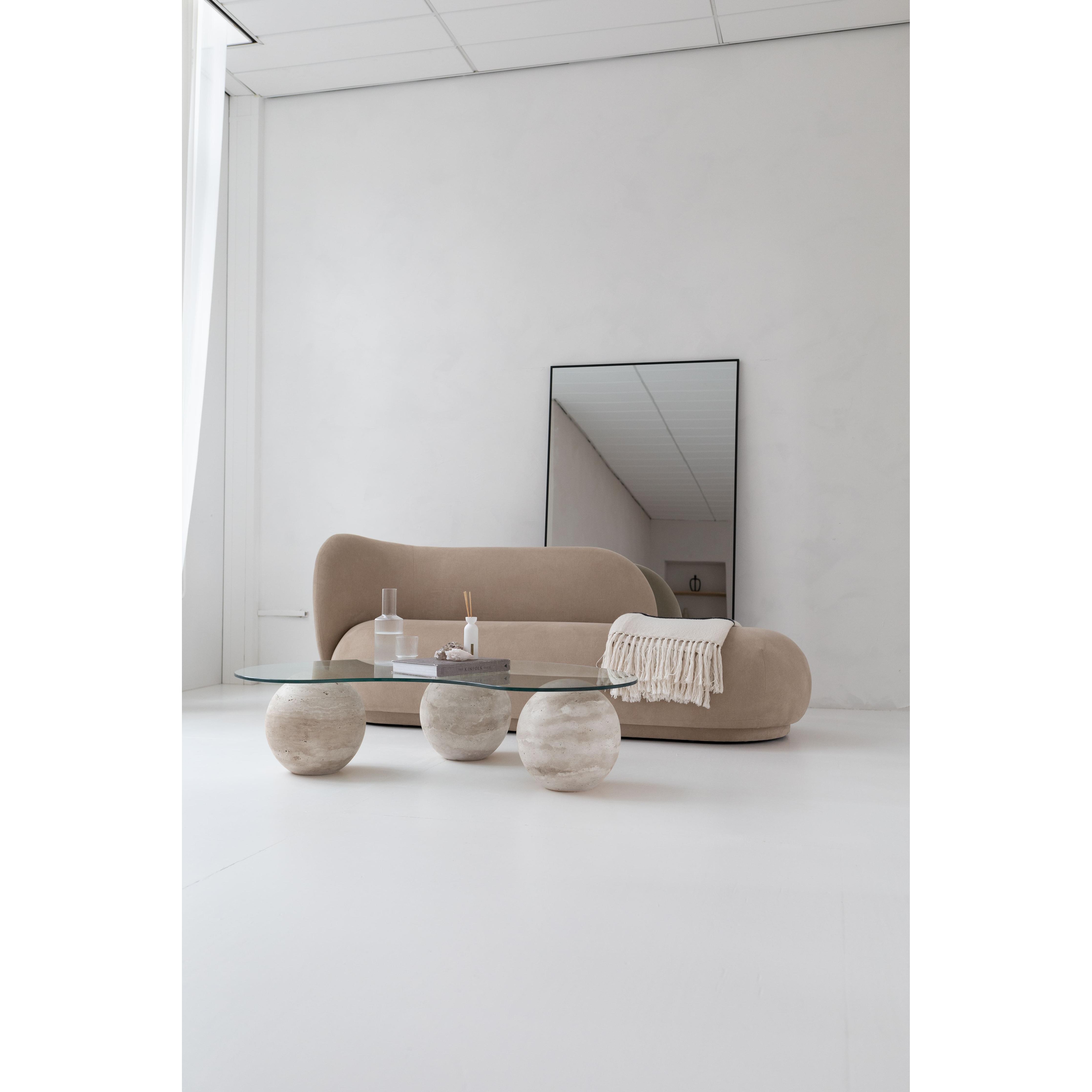 Arena Glas Couchtisch Organic - Travertin Kugeln