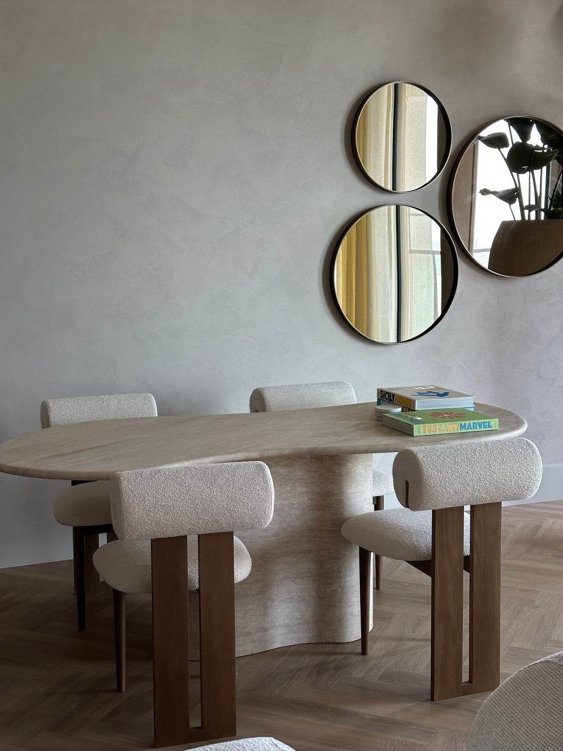 Organic Travertine Oval Dining Table - Light Veincut - Riverwave - Honed