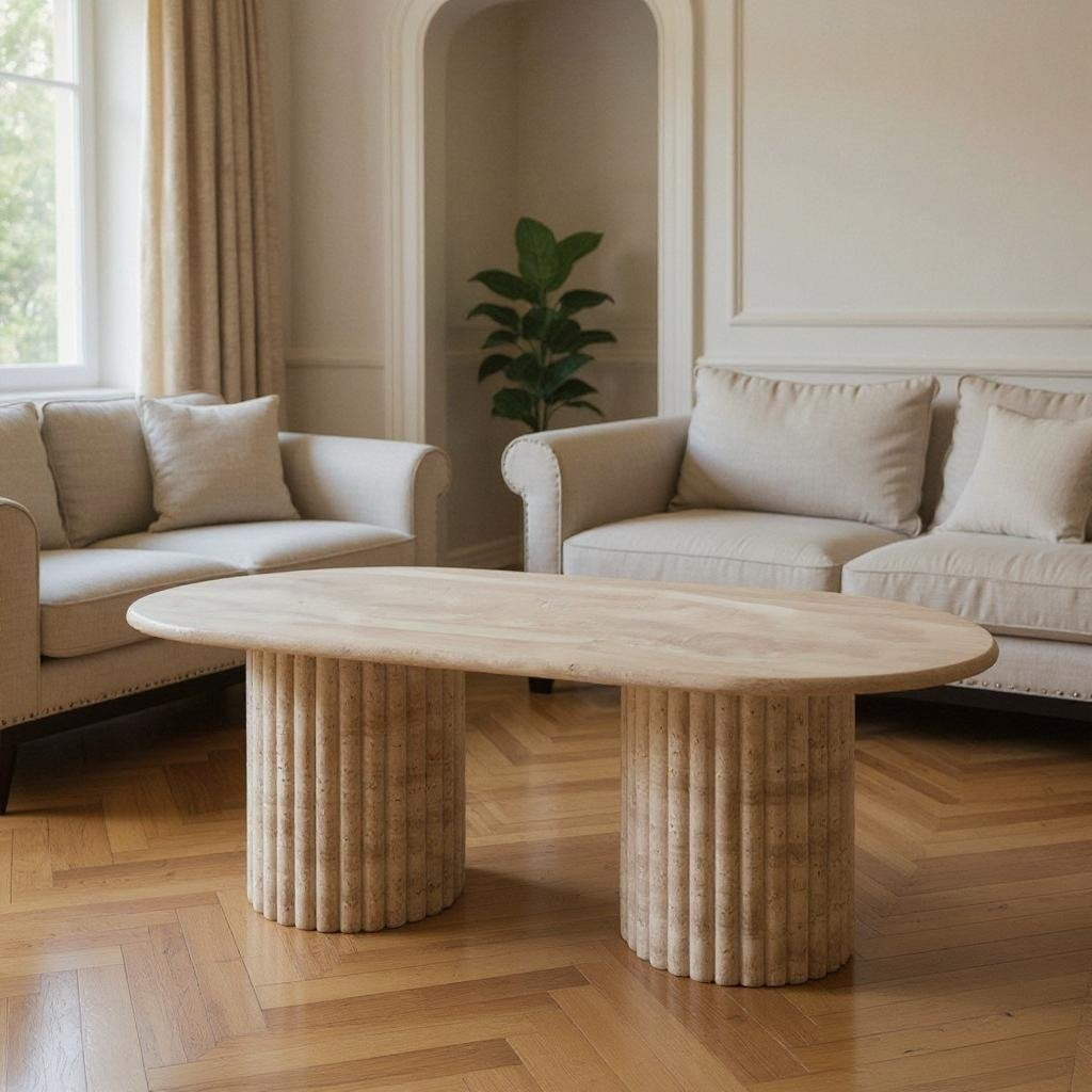 Table basse ovale en travertin Aya - Design intemporel et élégant