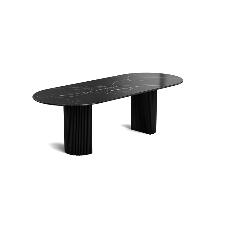 Marble oval dining table - Noir - Flute Wooden - Polished