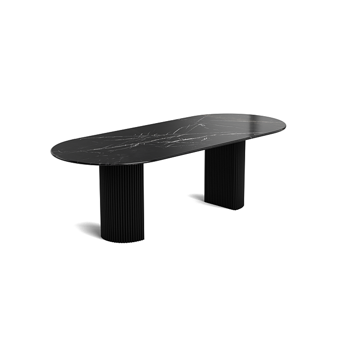 Marble ovale dining table - Noir - Flute Wooden - Polished