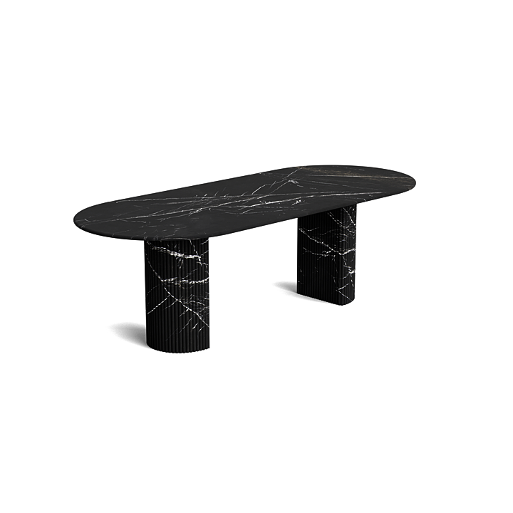 Marble oval dining table - Noir - Flute Natural Stone - Honed