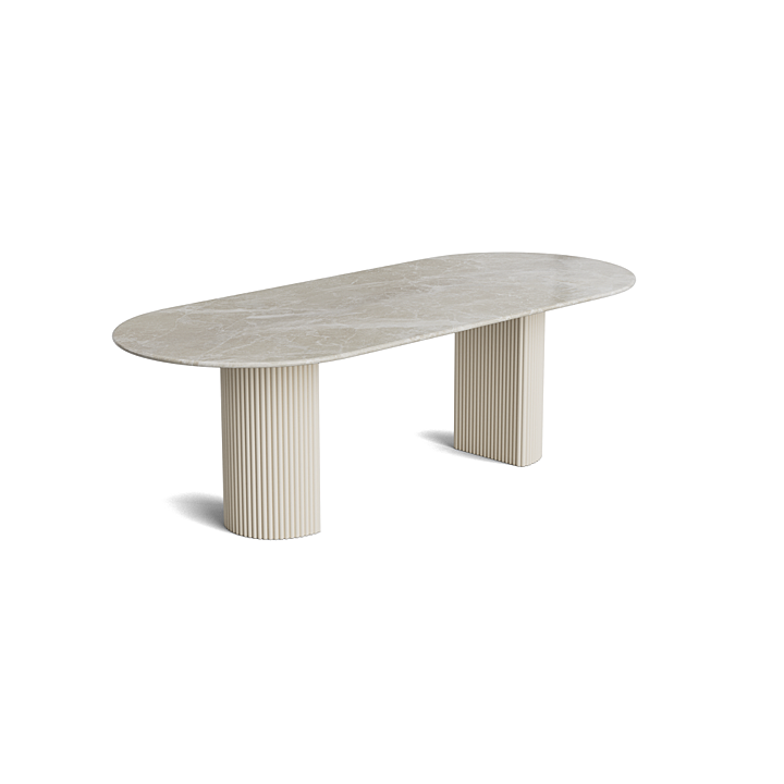Marble oval dining table - Beige River - Flute Wooden - Polished