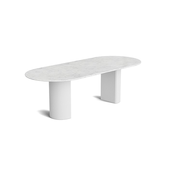 Marble oval dining table - Bianco - Flute Wooden - Polished