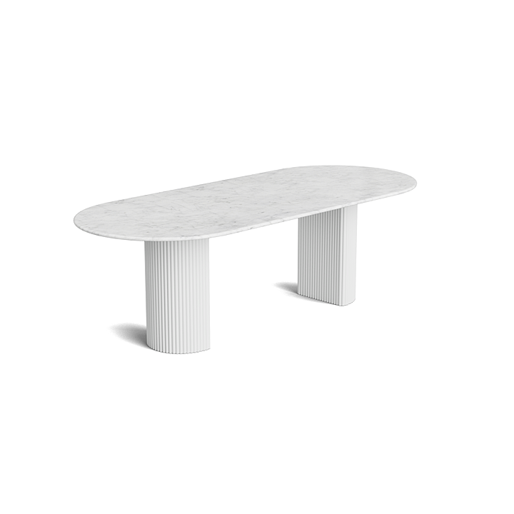 Marmeren ovale eettafel - Bianco - Flute Wooden - Gepolijst