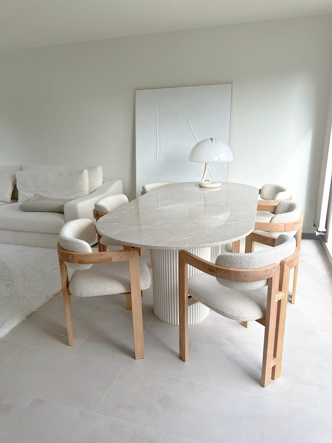 Marble ovale Dining Table - Vanilla - Flute Wooden - Polished