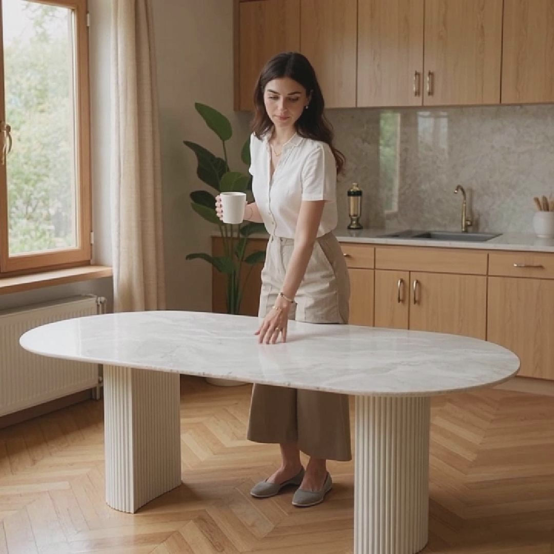 beige marmeren eettafel Adora - Area8